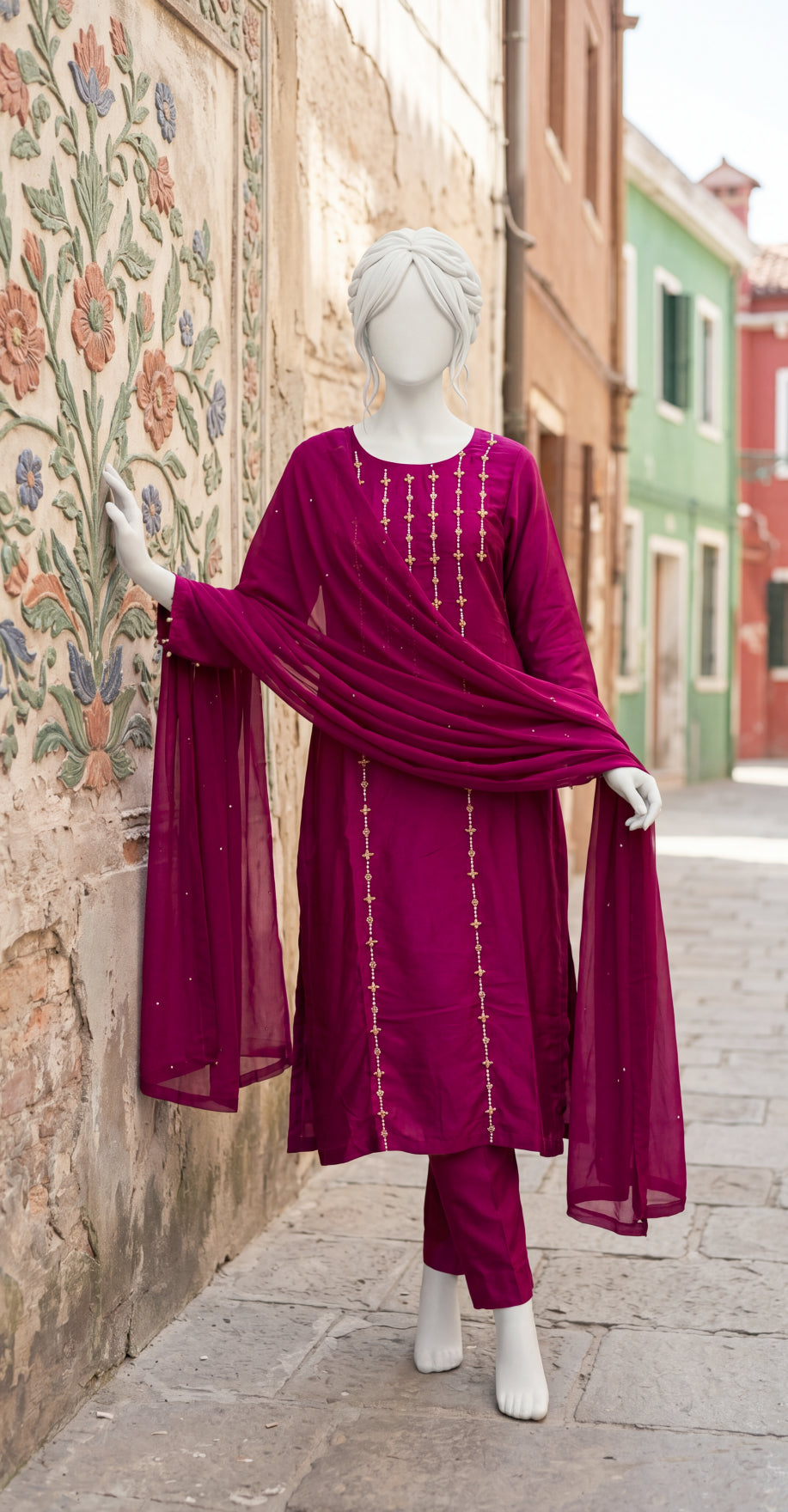 Ateera | 3 Piece | Stitched Suit | Ruby Red