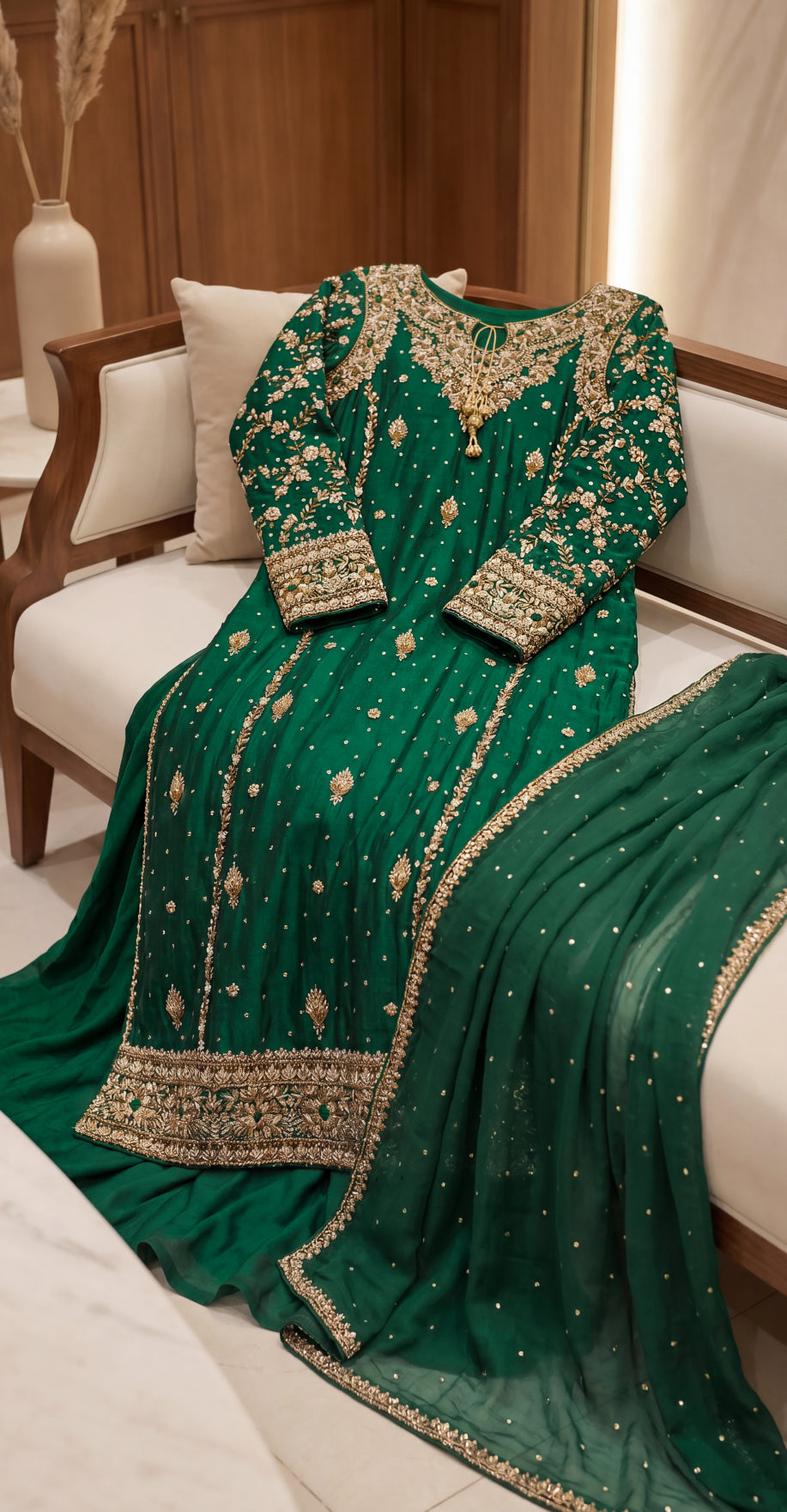 Mirha | 3 Piece | Stitched Suit | Bottle Green