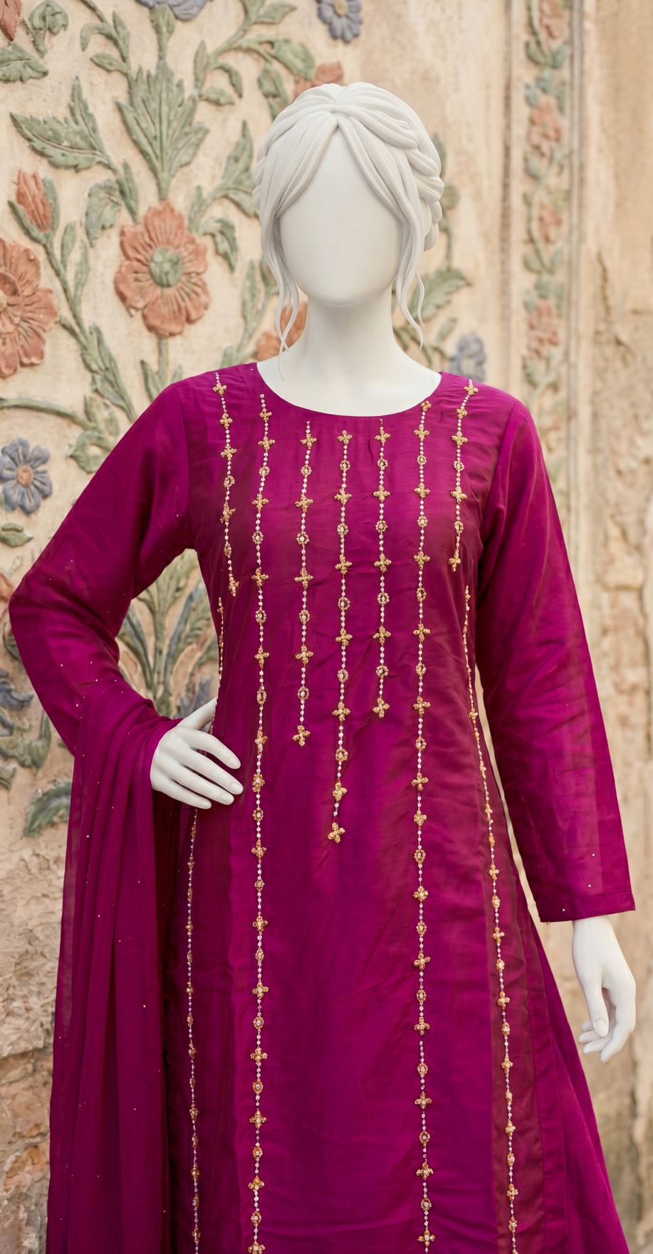 Ateera | 3 Piece | Stitched Suit | Ruby Red