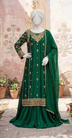 Mirha | 3 Piece | Stitched Suit | Bottle Green