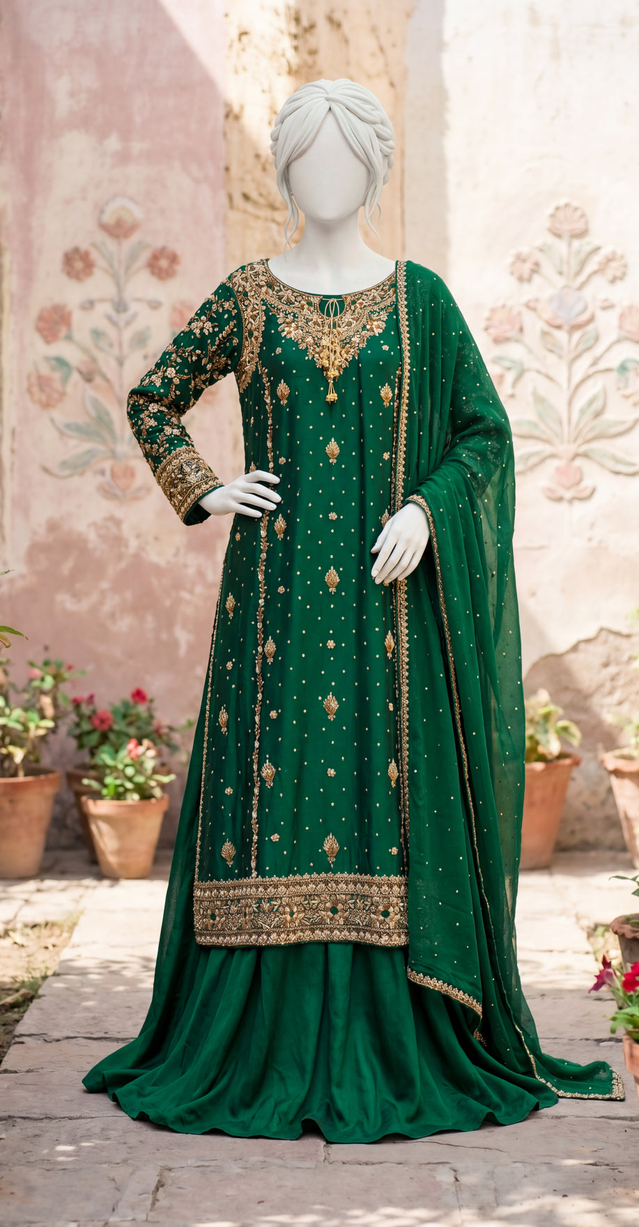 Mirha | 3 Piece | Stitched Suit | Bottle Green