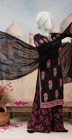 Munazza | 3 Piece | Stitched Suit | Black