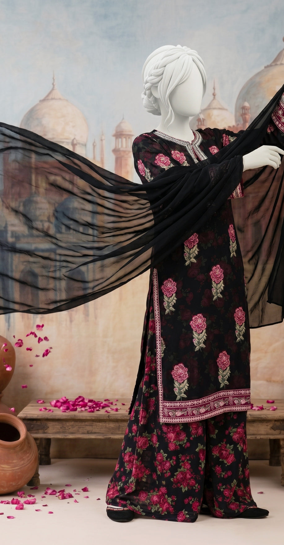 Munazza | 3 Piece | Stitched Suit | Black