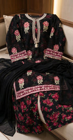 Munazza | 3 Piece | Stitched Suit | Black