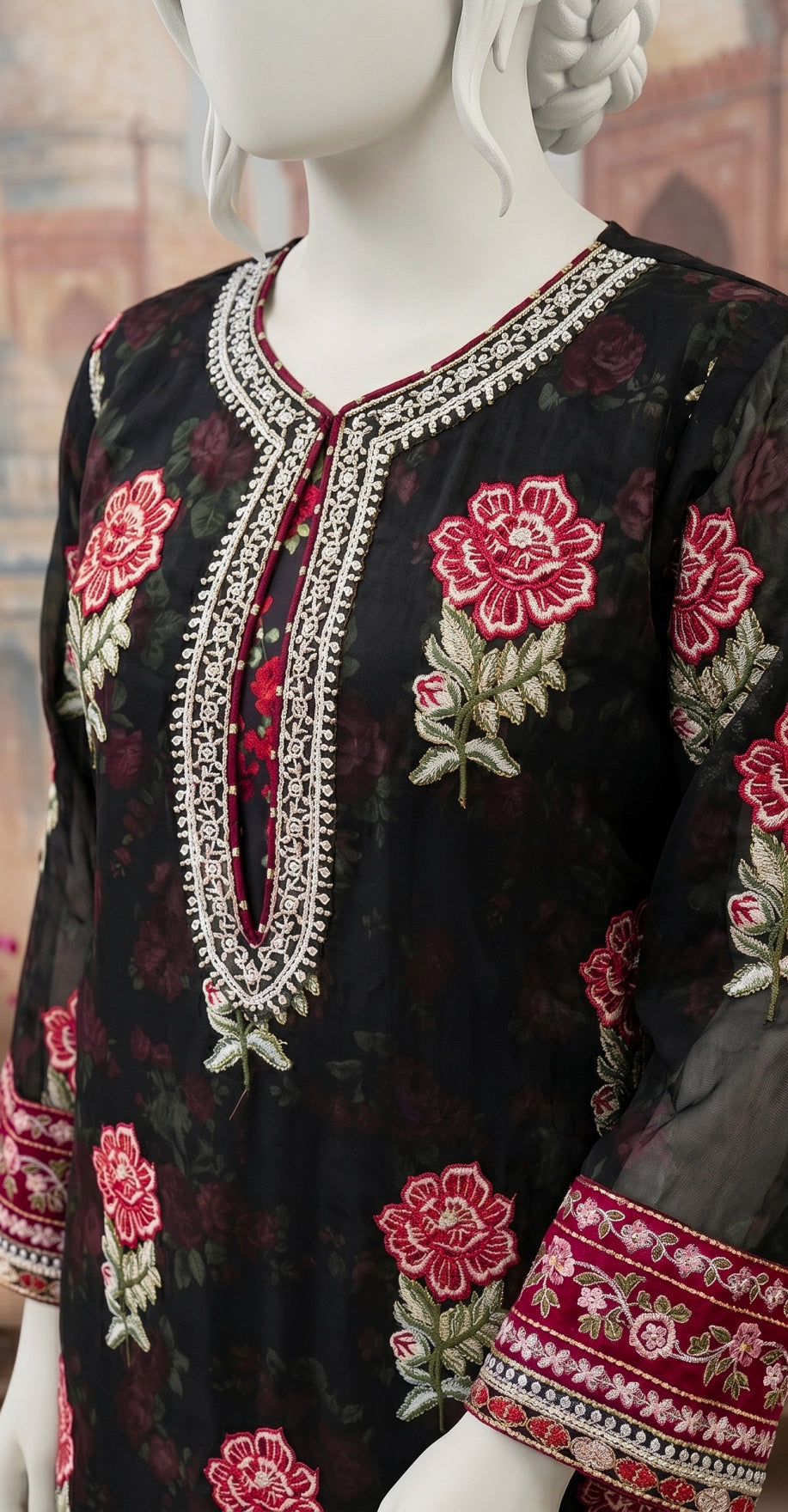 Munazza | 3 Piece | Stitched Suit | Black