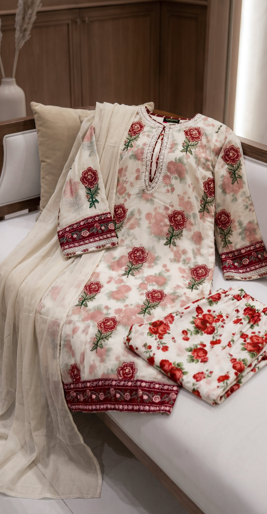 Munazza | 3 Piece | Stitched Suit | White
