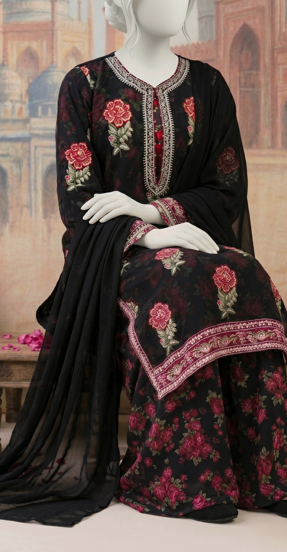 Munazza | 3 Piece | Stitched Suit | Black