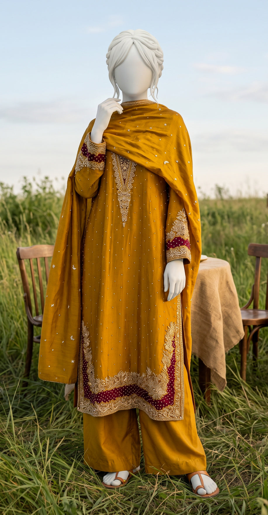 Meher | 3 Piece | Stitched Suit | Mustard