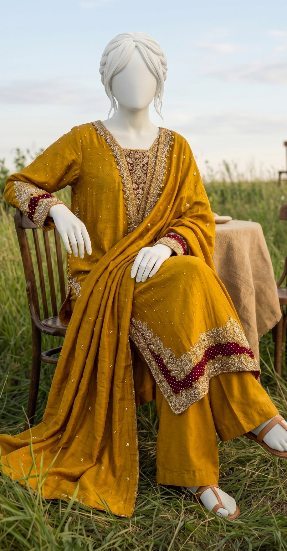 Meher | 3 Piece | Stitched Suit | Mustard