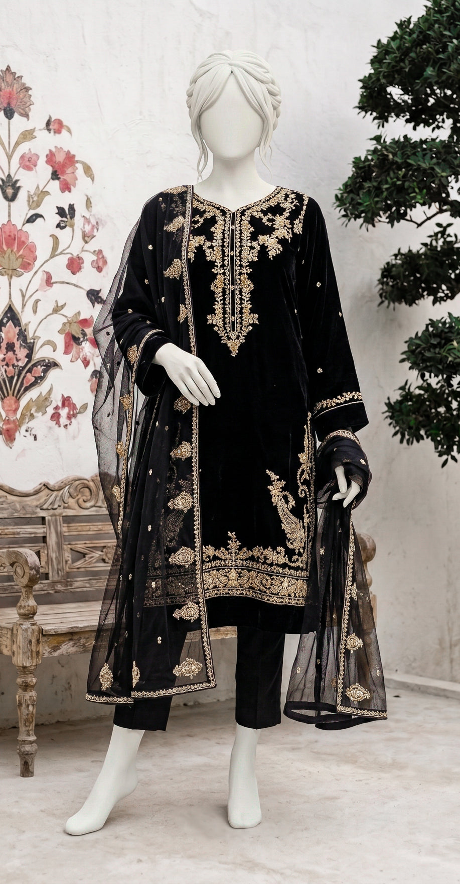 Dahaab | 3 Piece | Stitched Suit | Black