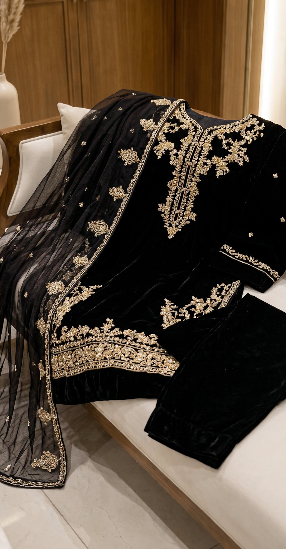 Dahaab | 3 Piece | Stitched Suit | Black