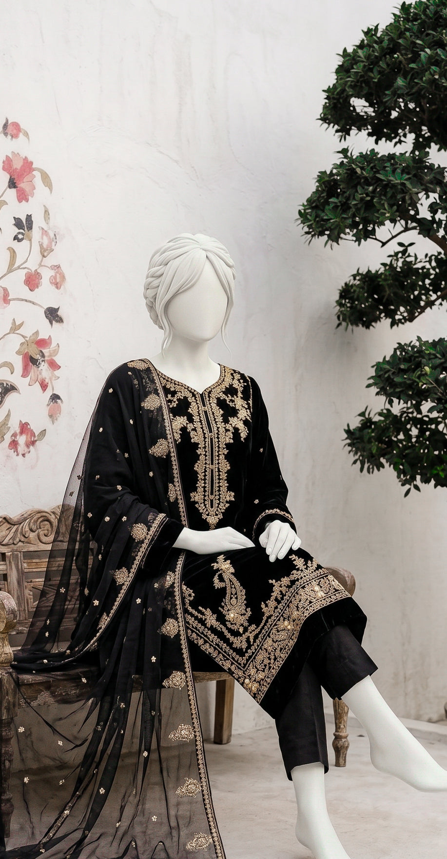 Dahaab | 3 Piece | Stitched Suit | Black