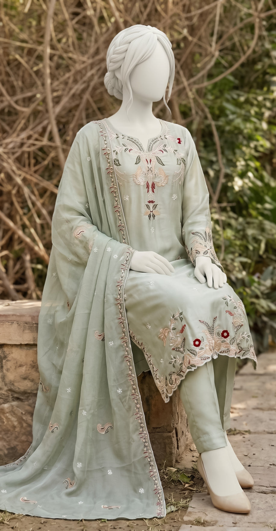 Zar Mahal | 3 Piece | Stitched Suit | Pistachio