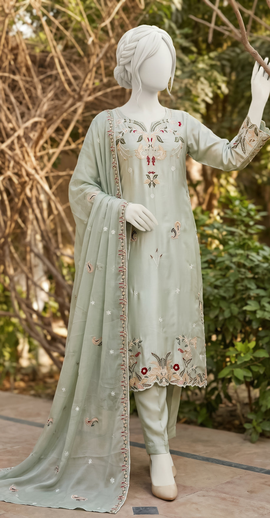 Zar Mahal | 3 Piece | Stitched Suit | Pistachio