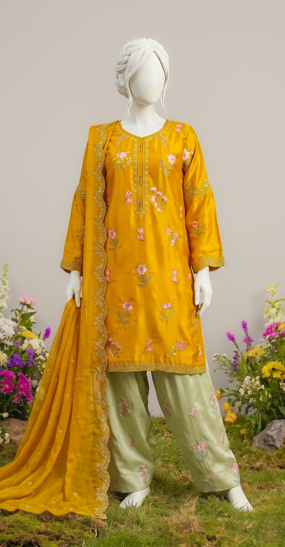 Maya | 3 Piece | Stitched Suit | Yellow