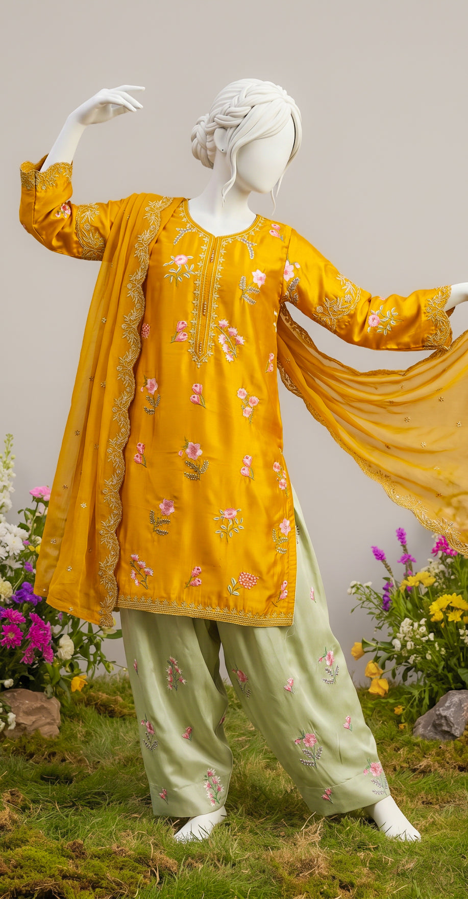 Maya | 3 Piece | Stitched Suit | Yellow