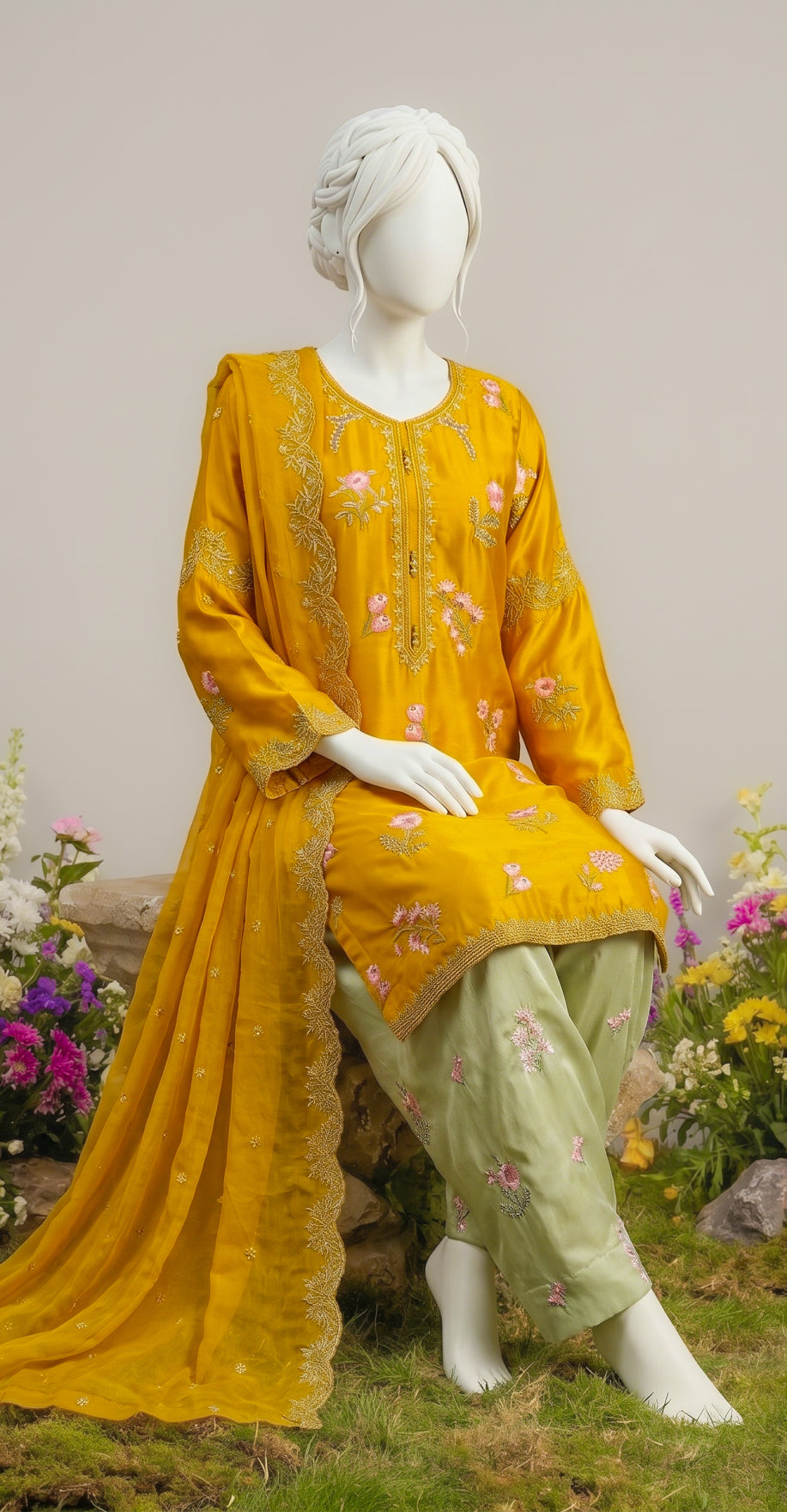 Maya | 3 Piece | Stitched Suit | Yellow