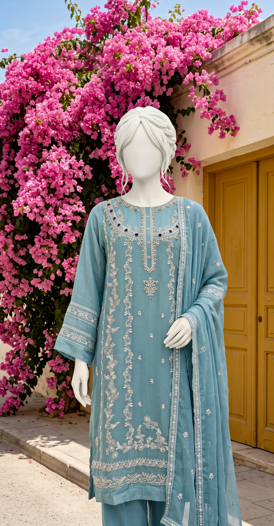 Uroos | 3 Piece | Stitched Suit | Aqua Blue