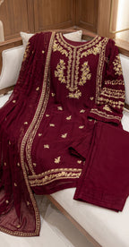 Libaas | 3 Piece | Stitched Suit | Maroon