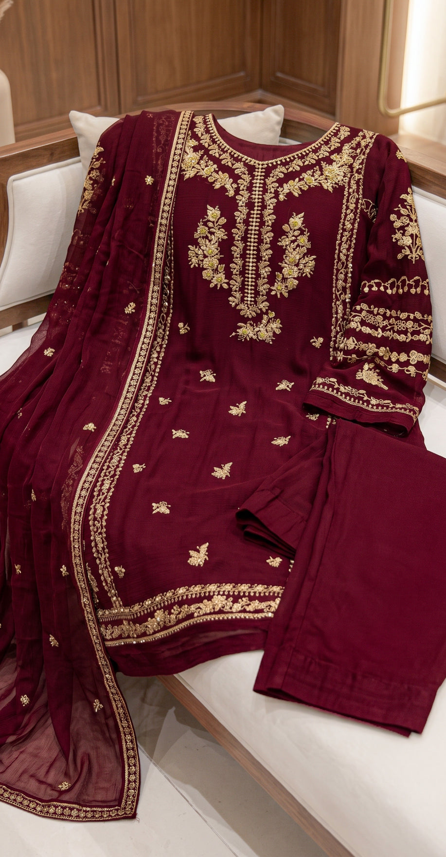 Libaas | 3 Piece | Stitched Suit | Maroon