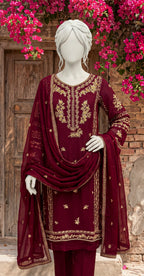 Libaas | 3 Piece | Stitched Suit | Maroon