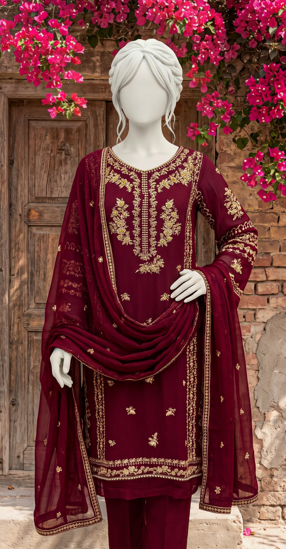 Libaas | 3 Piece | Stitched Suit | Maroon