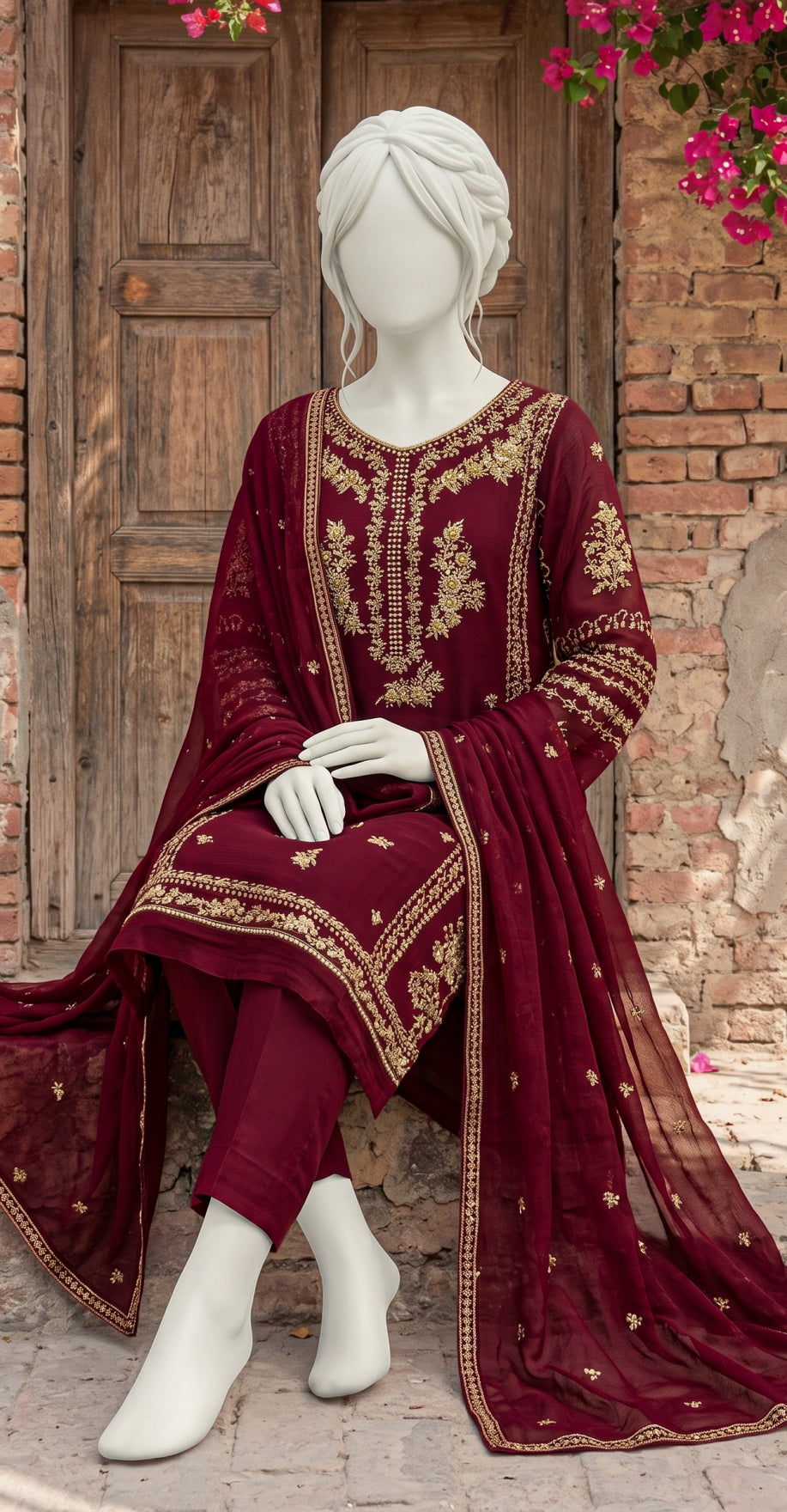 Libaas | 3 Piece | Stitched Suit | Maroon