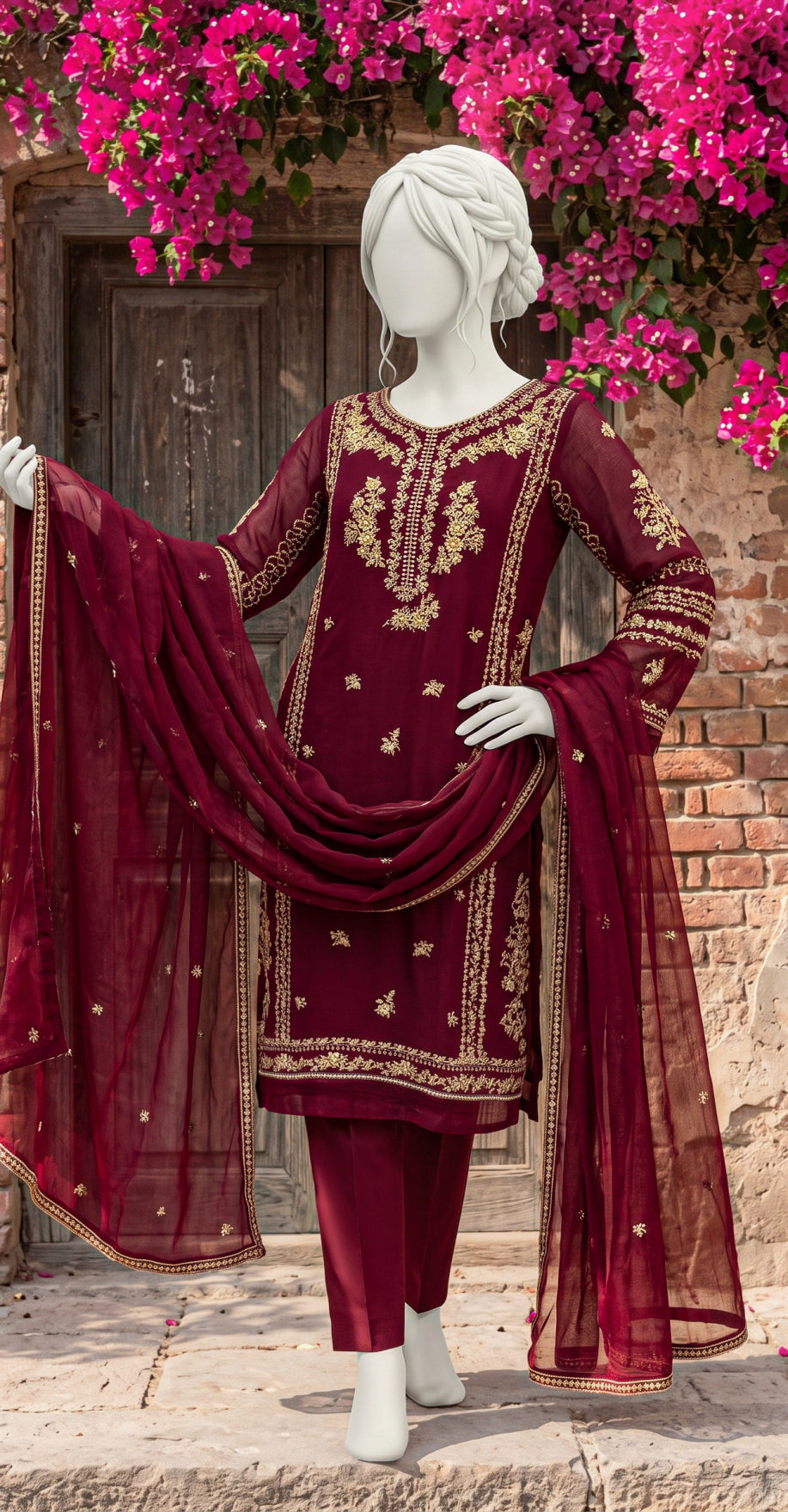Libaas | 3 Piece | Stitched Suit | Maroon