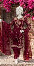 Libaas | 3 Piece | Stitched Suit | Maroon