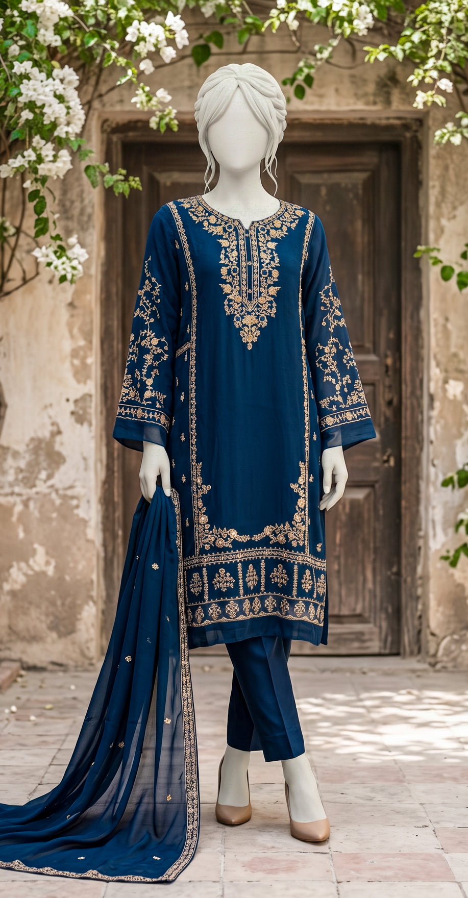Meharbaan | 3 Piece | Stitched Suit | Ink Blue