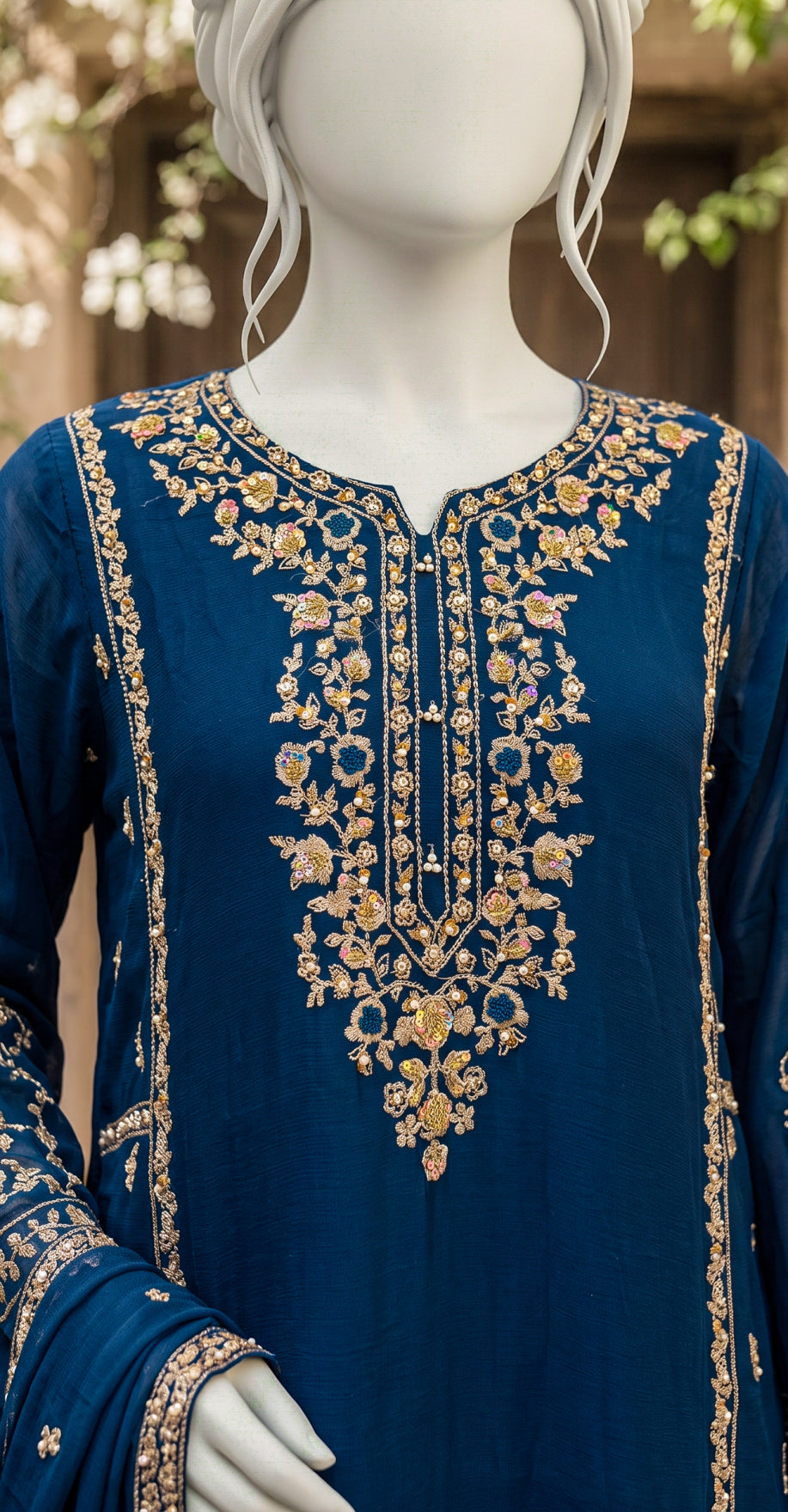 Meharbaan | 3 Piece | Stitched Suit | Ink Blue