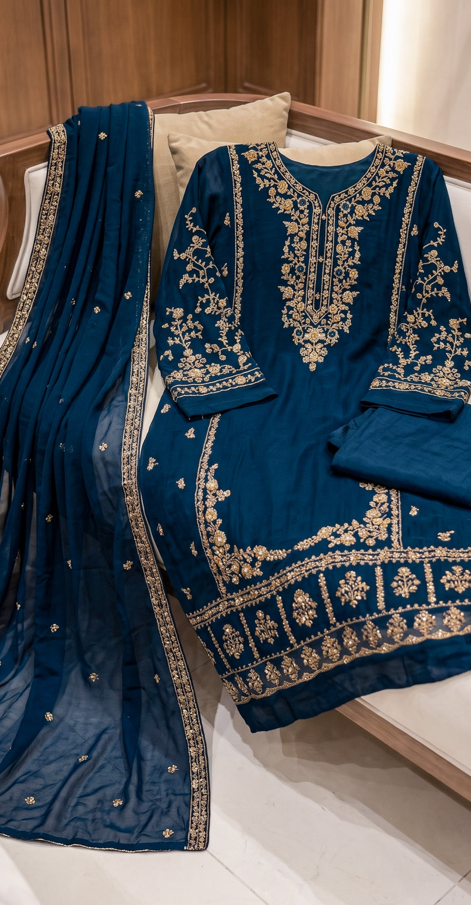 Meharbaan | 3 Piece | Stitched Suit | Ink Blue