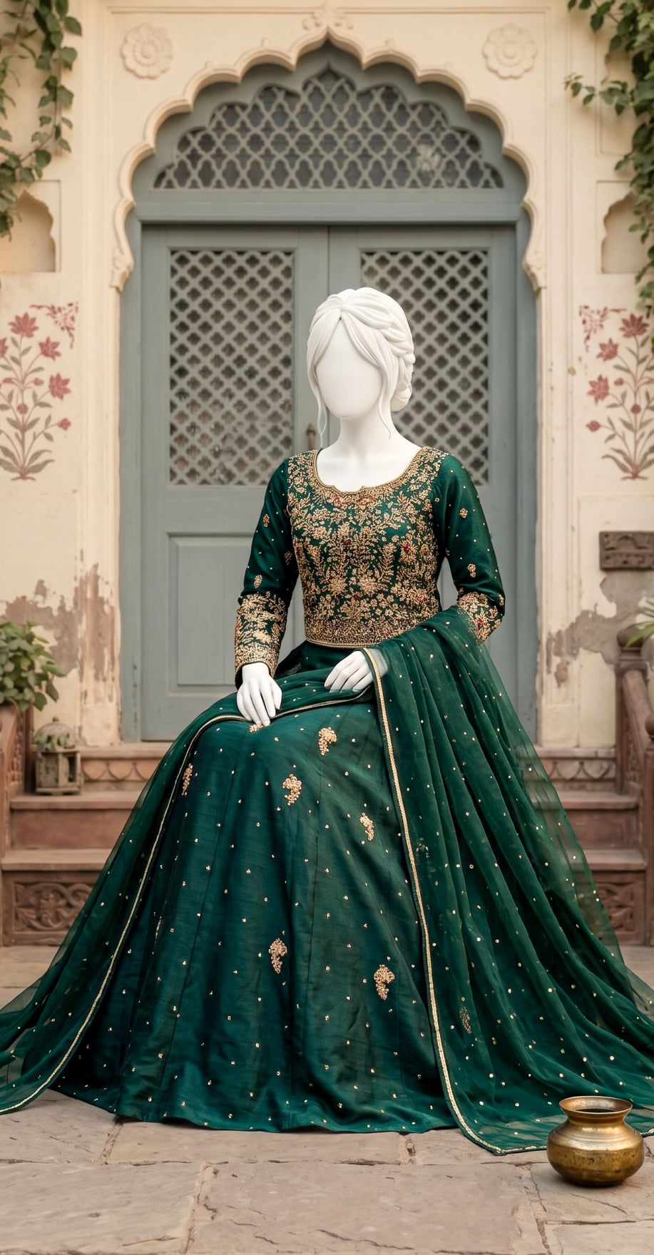Taj | Lehenga | Bottle Green